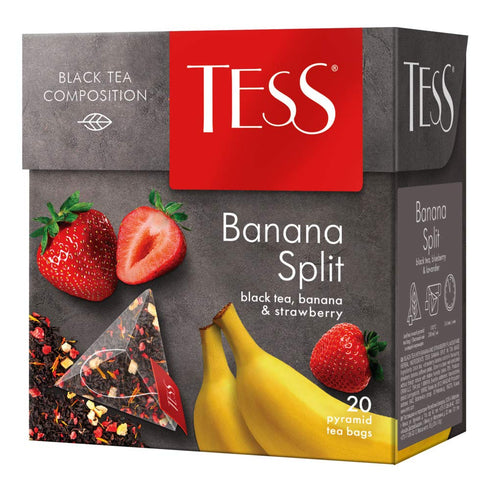 Tess Banana Split Black Tea in 20 Pyramid Sachets - Composition: Black Tea, Banana, Strawberry Leaf