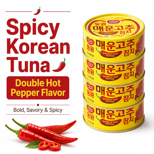 4.76 oz (135g) 4 Pack Double Hot Pepper Tuna, Korean Spicy Canned Tuna with Chili Pepper Sauce, High Protein Seafood