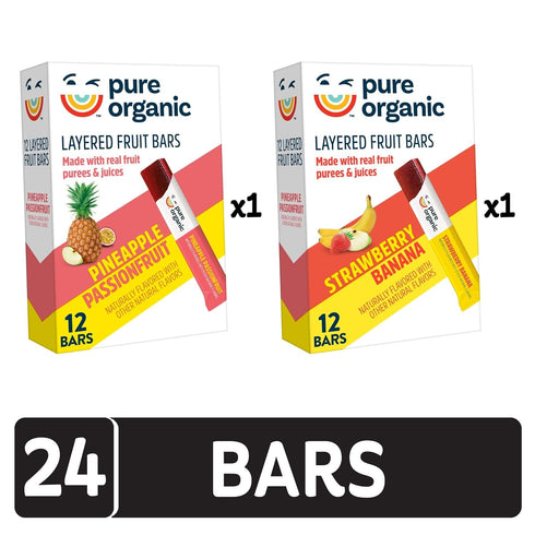 Pack, 12.4oz (24 Pure Organic Layered Fruit Bars, Gluten Free, Vegan Fruit Snacks, Variety Box Bars)