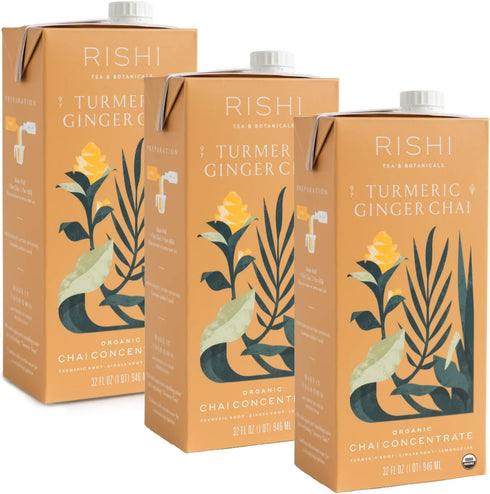 32 oz 8 (Pack 6) Rishi Tea Masala Chai Latte & Turmeric Ginger Bundle - Organic Tea Concentrate, Easy-to-Serve Hot