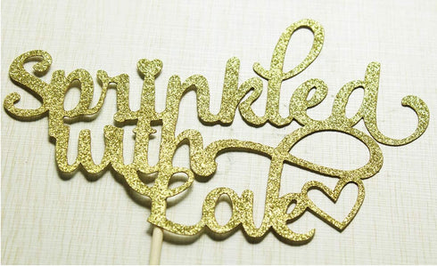 Sprinkled with Love Cake Topper for Baby Shower, Wedding, Birthday Party Decorations, Gold Glitter