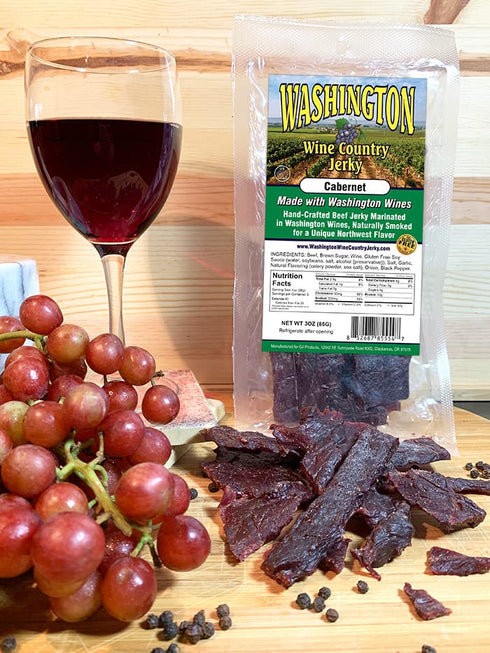 GJ Products Country 3-Pack Set Wine Jerky - Variety Gift - Beef Jerky Marinated in Wine (OR Pinot Noir, WA Cabernet, CA