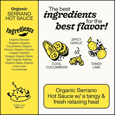 9.8 oz. 2 Yellowbird Organic Serrano Hot Sauce Pantry Size (Kinda Hot | Bottles | Made w/Organic Garlic, Cucumber