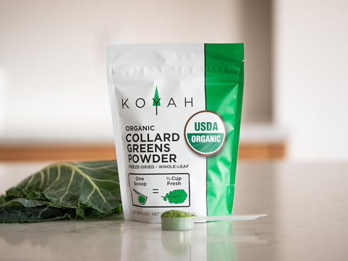 KOYAH Organic USA Grown Collard Greens Powder - Equivalent to 15 Cups Fresh, Freeze-Dried Whole-Leaf Powder