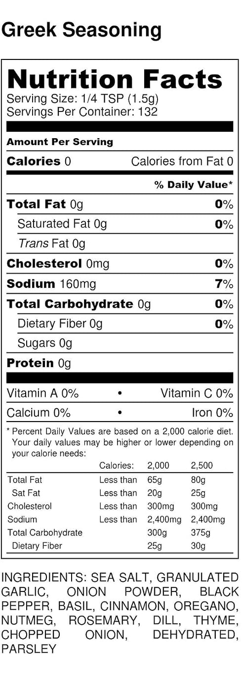 Classic Greek Seasoning | Large Shaker | Calorie Free | Fat Free | Saturated Fat Free | Cholesterol Free | Sugar Free |