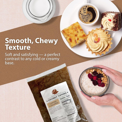2.2 lbs (1 Soeos Coffee Flavored Coconut Jelly Strips, Kg), Coffee Coconut Jelly for Boba Tea, Sweet and Chewy Tropical