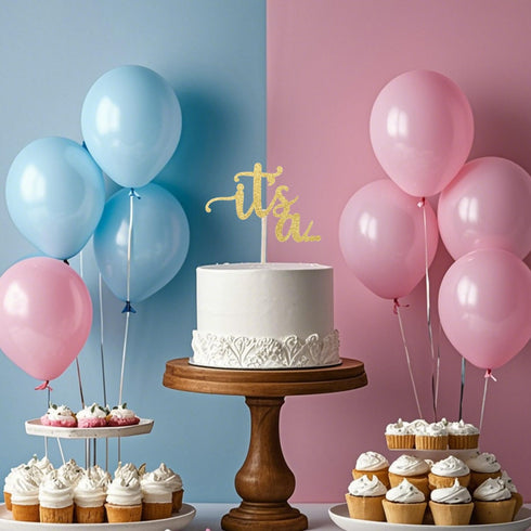 ALISSAR Glitter Double Sided Gold Gender Reveal Cake Topper, Baby Reveal Party Decorations