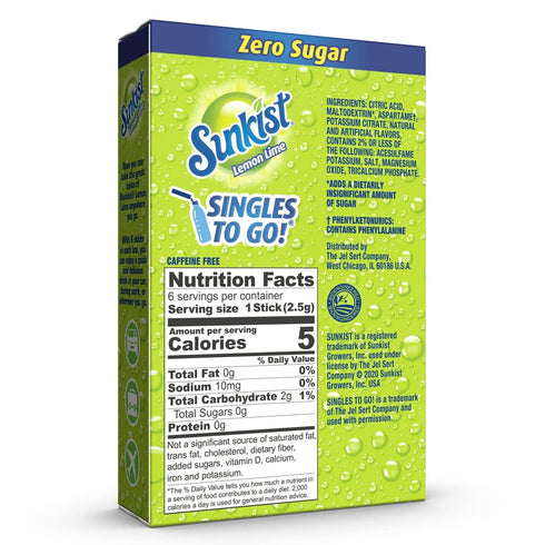 0.53 OZ, 6 (Pack 4) Sunkist Soda Lemon Lime Singles To Go Drink Mix, CT