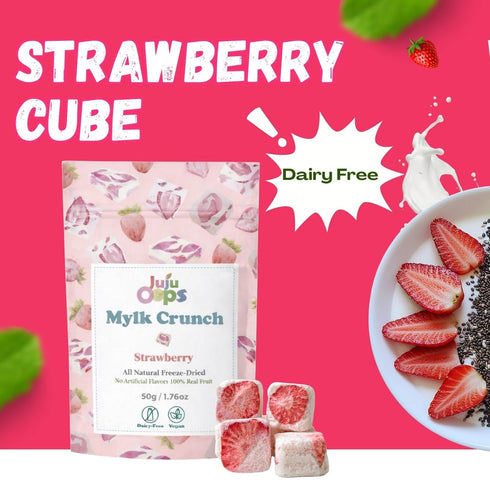 (3-Pack, 1.76 oz Juju-Oops Freeze-Dried Strawberry Mylk Crunch Vegan Soy Milk Fruit Bites with Real Fruit Pieces |