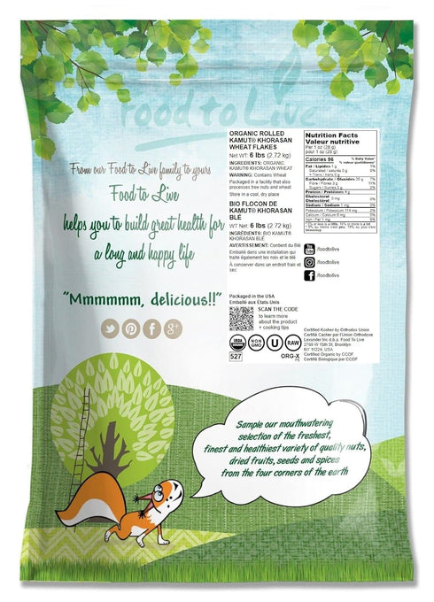 6 Food to Live Organic Rolled KAMUT Khorasan Wheat Flakes, Pounds - Non-GMO, Whole Wheat Berries, Kosher, Bulk, Great