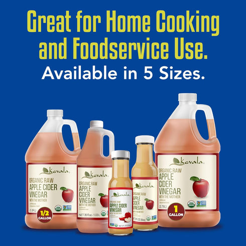128 oz Kevala Organic Raw Apple Cider Vinegar - Unfiltered and Unpasteurized Vinegar for Cooking and Beauty, Addition
