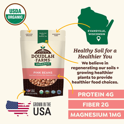 1 lb Organic Pink Beans - Non-GMO, USDA Organic, Tested Clean Certified, Vegan - Rich in Fiber & Protein for Soups