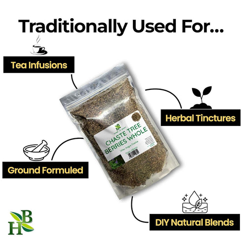 4oz, Herb To Body Chaste Tree Berry Whole Wildcrafted and Dried Vitex Berry for Chasteberry Tea for Womens Wellness