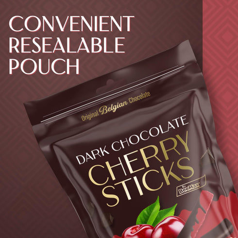 3.5 oz (Pack 1) BeeMax Dark Chocolate Covered Dried Cherry Sticks - Resealable Pouch of - Non-GMO, Premium Belgian dark