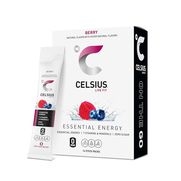 CELSIUS On-The-Go Powder Stick Packs, Zero Sugar (14 Sticks per Pack), Berry,