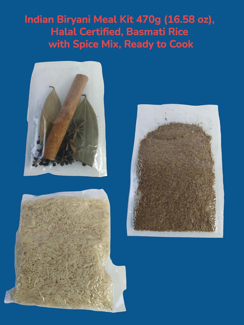Generic 470g (16.58 oz), Indian Biryani Meal Kit Halal Certified, Basmati Rice with Spice Mix, Ready to Cook