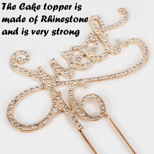 Sweet 16 Cake Topper for 16th Birthday or Wedding Anniversary - Crystal Rhinestone Party Decoration