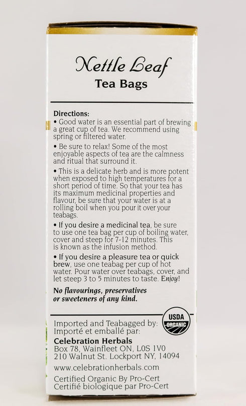 Celebration Herbals Organic Nettle Leaf Tea, Caffeine Free, Feuilles D'ortie - 24 Herbal Tea Bags