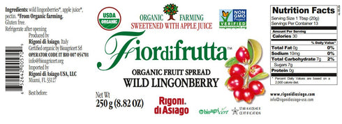 6 Count Rigoni di Asiago Fiordifrutta Organic Fruit Spread, Wild Lingonberry