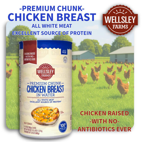 Wellsley Farms Package 4. (10oz. Premium Chicken Breast. No Antibiotics Ever. Chunk White Meat. of Cans) Fully Cooked