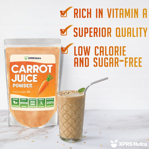 100% (16 oz) XPRS Nutra Natural Carrot Juice Powder - Pure Carrot Powder from The USA - Ideal for Juice and Smoothie