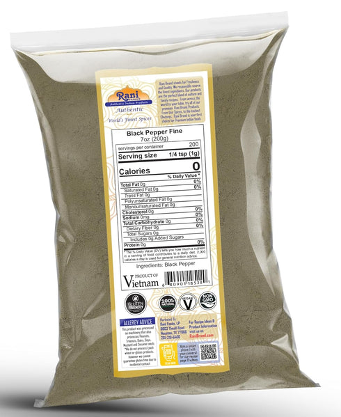 Rani Black Pepper Fine Powder 80 Mesh 7oz (200g) - All Natural, Vegan, Gluten Friendly, Non-GMO