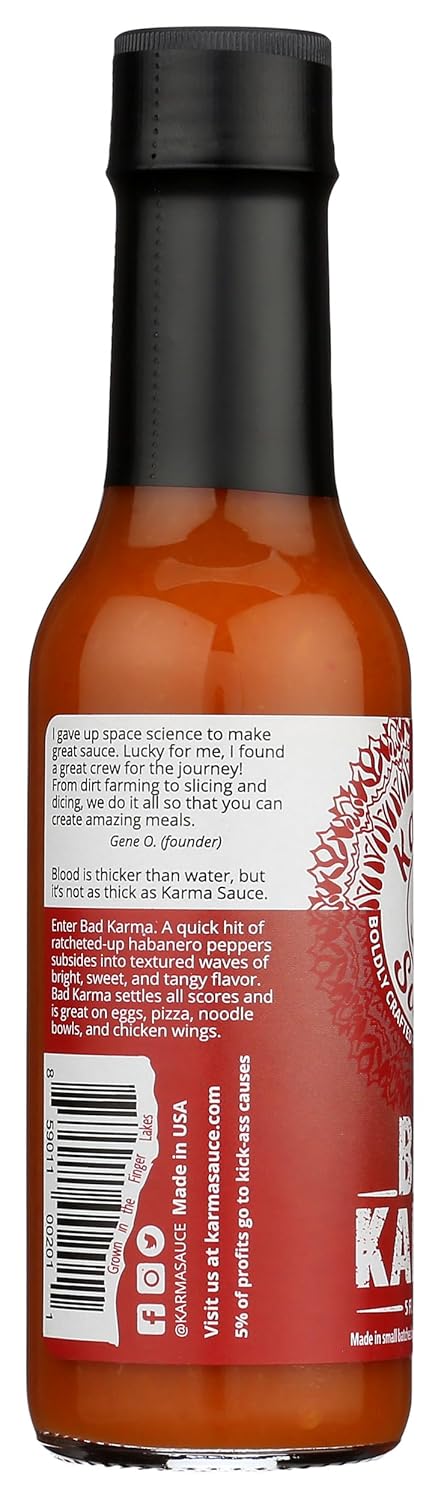5 oz Bad Karma Hot Sauce | Hot With A Savory-Sweet Tang | No Preservatives, Vegan, Extract Free, Sugar Free, Paleo /