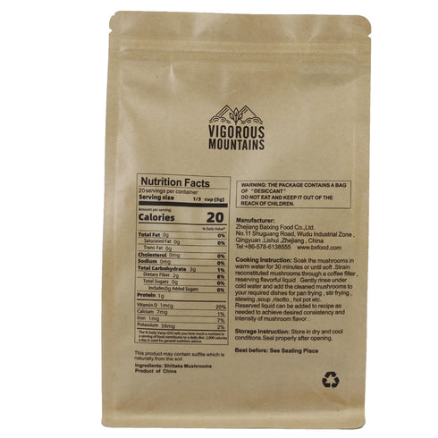 VIGOROUS MOUNTAINS Dried Shiitake Mushrooms for Cooking, Pure Aroma Thin Cap without Stem, Rehydrate Quickly, Soft Texture Gourmet Dried Mushrooms Shiitake ??, 3.53OZ