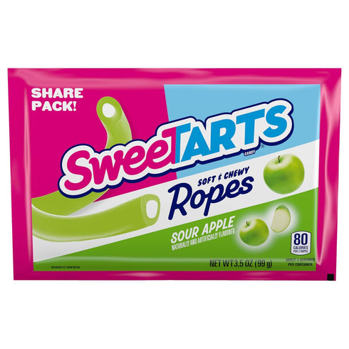 3.5 oz (Pack 12) SweeTARTS Ropes, Candy, Sour Apple, Soft and Chewy