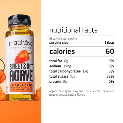 11.75 oz Madhava Organic Sweet & Hot Agave Nectar, Habanero-Infused Blue Agave, USDA Organic & Non-GMO Project