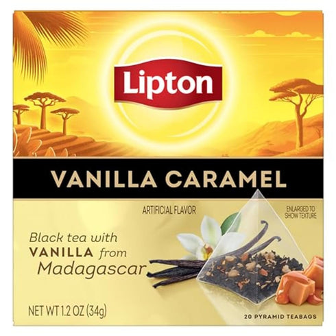 Lipton Black Tea Vanilla Caramel, Pyramid Tea Bags, Flavored Teabags, 20 Total