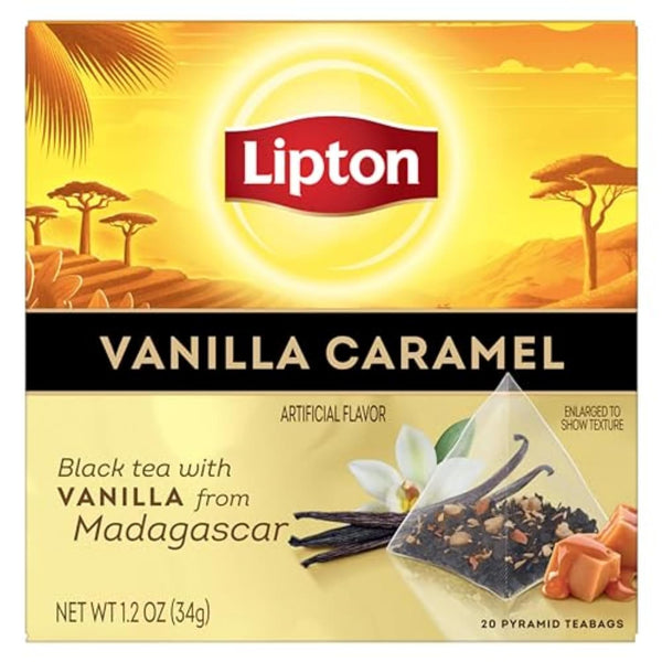 Lipton Black Tea Vanilla Caramel, Pyramid Tea Bags, Flavored Teabags, 20 Total