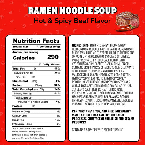 2.25 Oz Pack 12 Maruchan Instant Lunch Ramen Noodles, Hot & Spicy Beef Flavor Japanese-Style Instant Noodle Soup, Quick