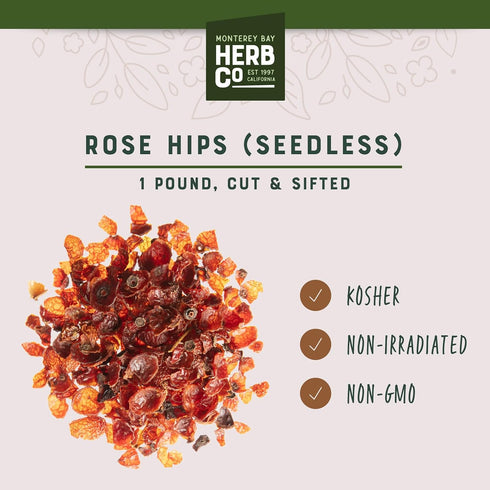 1 lb Rose Hips Seedless Cut & Sifted, by Herb Co, Rosa Canina, From Chile, Kosher, for Herbal Tea Blends & Potpourri