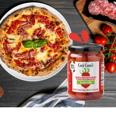 (12.354 oz) 350 100% Cosi Come - Datterino Red Tomatoes Unpeeled in Water, Datterini Tomatoes in water g, Low-acid, No