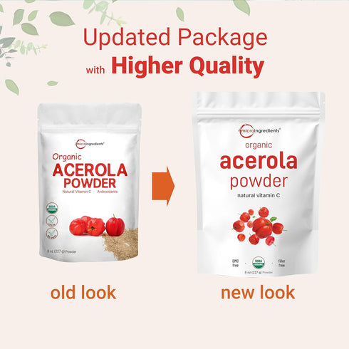 Organic Acerola Powder, 8oz - Natural Vitamin C Superfood, No Sugar & Additives, Great for Drinks & Smoothies