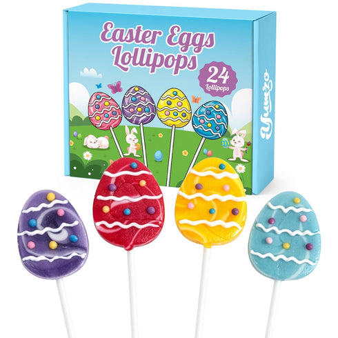 Easter Eggs Lollipops with Natural Colors 24 Count, Individually Wrapped Candy Pops,