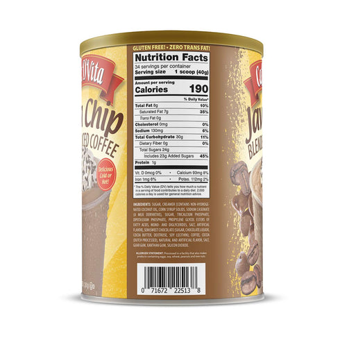 3 Lb Caffe D'Vita Java Chip Latte Blended Ice Coffee - Java Chip Frappe Mix, Blended Iced Coffee Mix, Gluten Free, Low