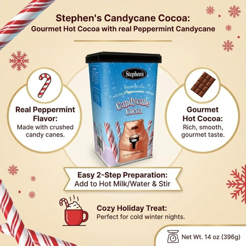STEPHEN'S 14 oz. (Pack 1) Stephens Gourmet Candy Cane Hot Cocoa Mix, Milk Chocolate with Real Peppermint Candy Cane