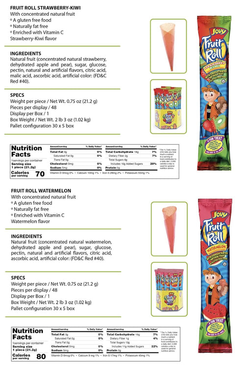 COMBO BREAKER Pack 10 |20 Count, 0.75 oz JOVY FRUIT ROLL Variety Flavors - Healthy Snack Made with Natural Fruit, Fat