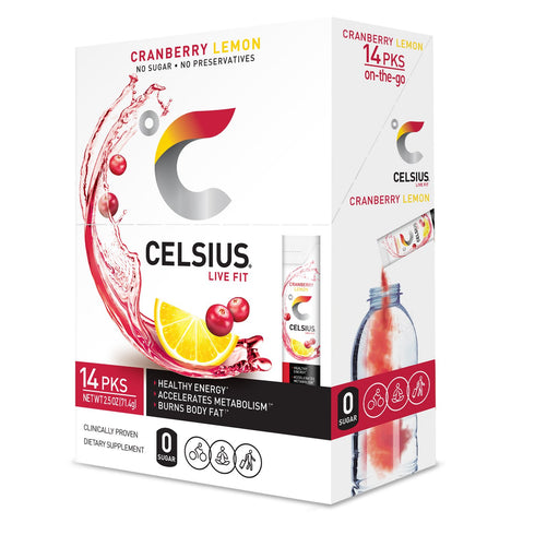 Pack 28 CELSIUS On-The-Go Powder Stick, Combo of Dragonfruit Lime and Cranberry Lemon, Piece Assortment