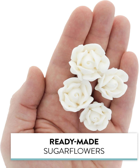 Set, 24 Count Global Sugar Art Edible Royal Icing White Rose Two sizes, for Cake and Cupcake Decorating by Chef Alan