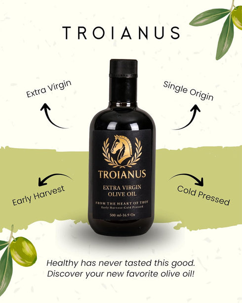 TROIANUS 500 ml Extra Virgin Olive Oil with Polyphenol Rich from Troy, Single Origin, Cold Pressed