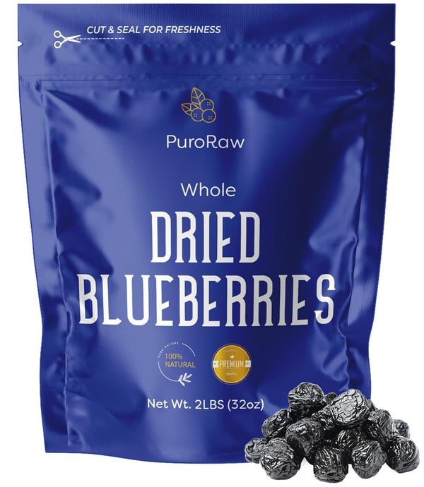 PuroRaw Dried Blueberries No Sugar Added, 2 lbs. Blue Berries Fruit, Dehydrated Blueberries