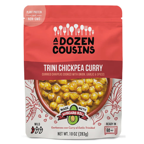 Dozen 6pk, A Cousins Vegan Chickpea Curry Seasoned Healthy Microwave Curry Chickpeas in Avocado Oil, Ready to Eat