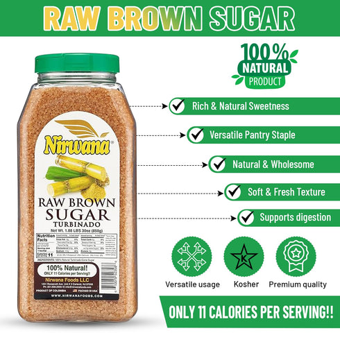 1.88 LBS Nirwana Raw Brown Sugar, Natural Granulated Sugar for Baking, Cooking, Coffee and Hot & Cold Drinks