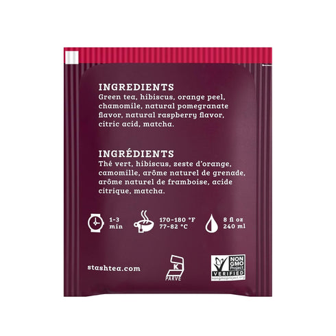 100 Stash Tea Pomegranate Raspberry Green Tea, Box of Tea Bags