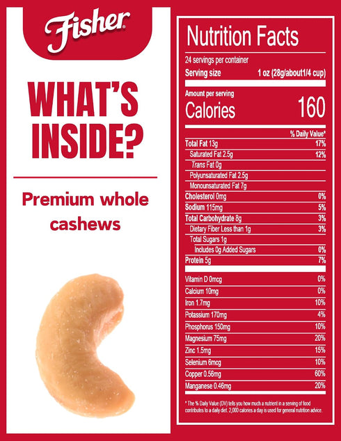 Cashews,24 Flavors,100% Recyclable,(Pack 2) Fisher Snack Premium Whole Ounces,Roasted with Sea Salt,No Artificial