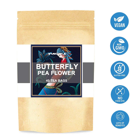 Butterfly Pea Flower Tea Bags, 40 Teabags Premium Dried Blue & Purple Tea, GMO Free, Eco-Conscious