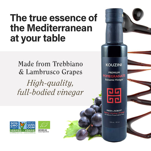 250ml Kouzini Ultra Premium Pomegranate Balsamic Vinegar, Aged Balsamic Vinegars from Modena, Italy, Premium, Smooth